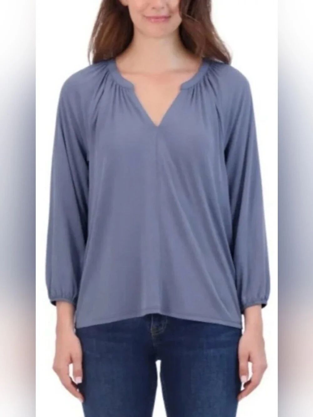 Lucky Brand Slate Blue V-Neck Balloon Sleeve Top
